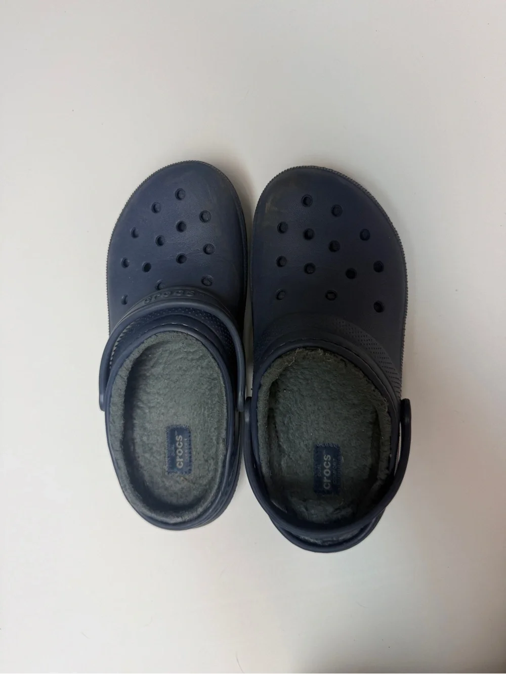 Crocs Classic Lined Clogs Navy Fleece Winter Slip On Shoes Kids J5